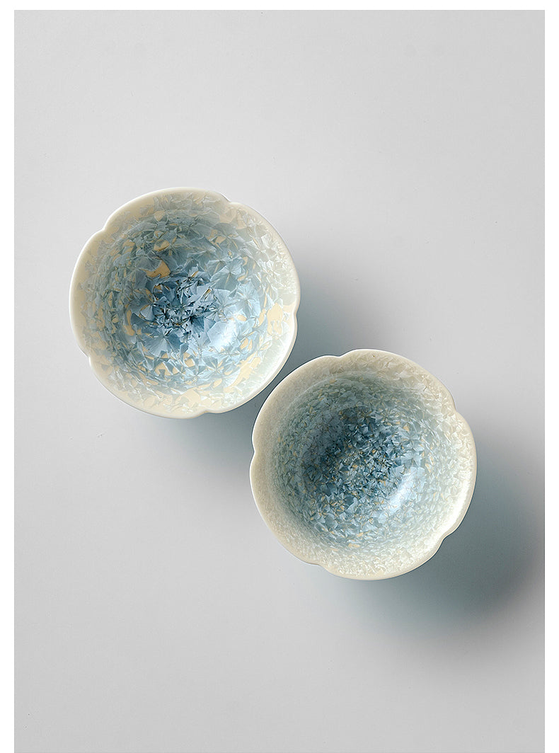 KilnDao 'Smoke Blue' Series Crystalline Glaze Master Cup | Icy Flower Pattern | Dehua Porcelain