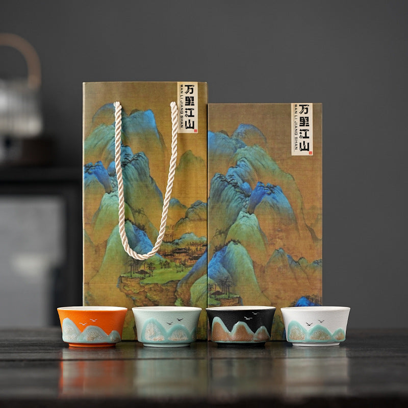 Tea Cup Ceramic Master Cup Individual Single Cup National Tide Forbidden City Wenchuang Vintage Hand-painted Tea Cup Gift Box Accompanying Gift