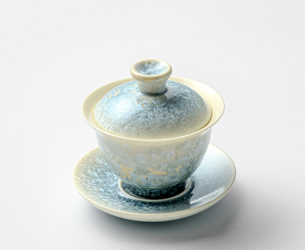 KilnDao 'Smoke Blue' Series Crystalline Glaze Master Cup | Icy Flower Pattern | Dehua Porcelain