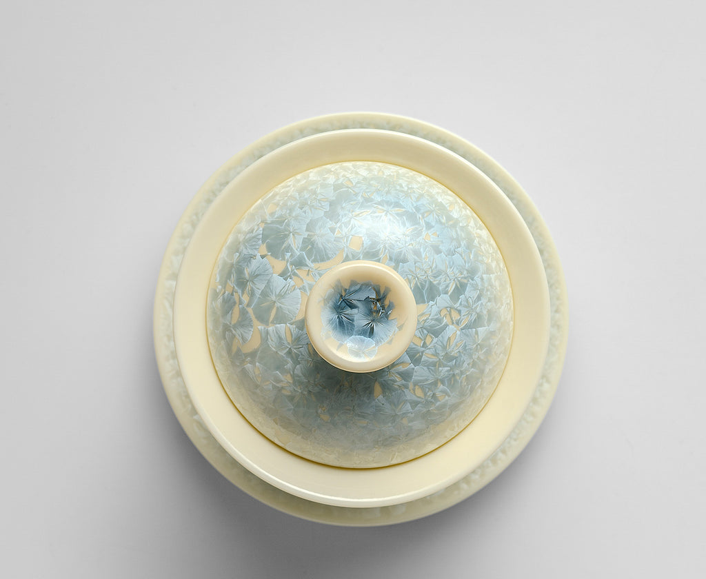 KilnDao 'Smoke Blue' Series Crystalline Glaze Master Cup | Icy Flower Pattern | Dehua Porcelain
