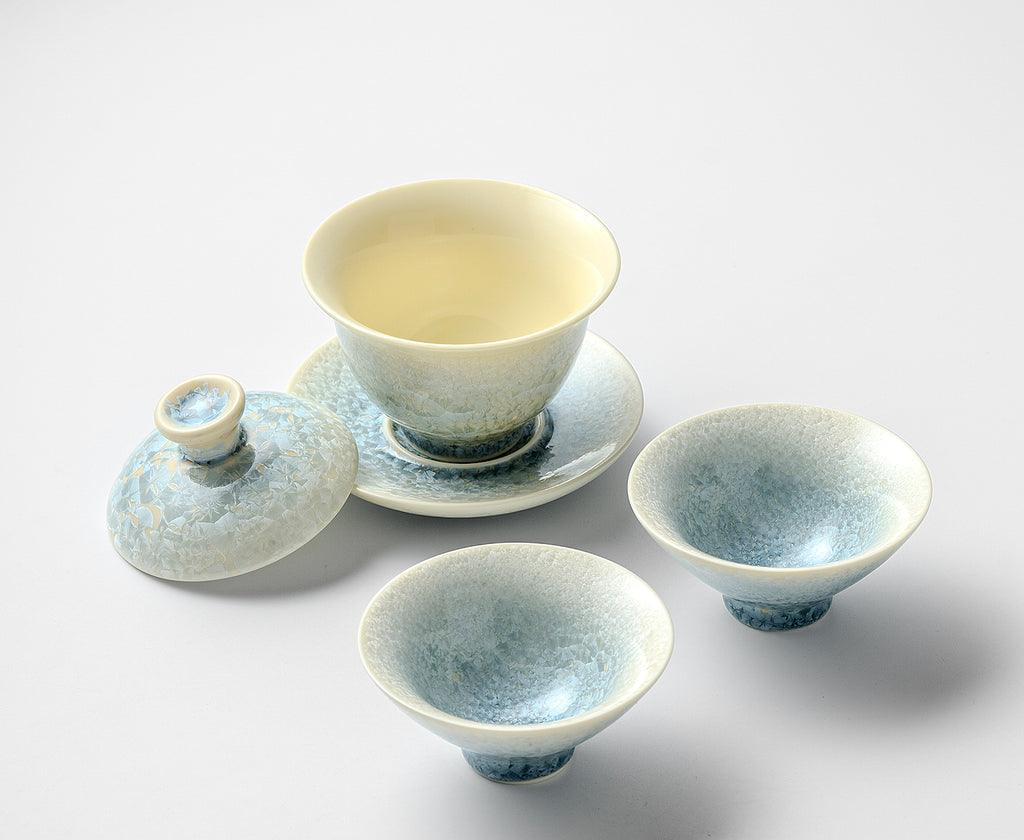 KilnDao 'Smoke Blue' Series Crystalline Glaze Master Cup | Icy Flower Pattern | Dehua Porcelain