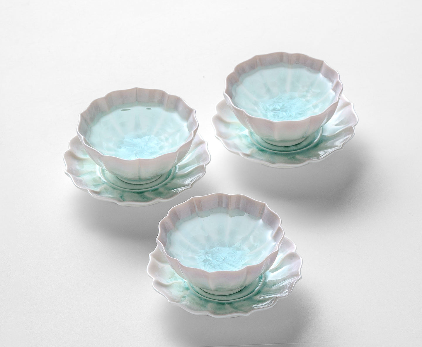 KilnDao · 'Floral Hue' Series Iridescent Crystal Glaze Tea Cup Set, 80ml - Gift Box for Two