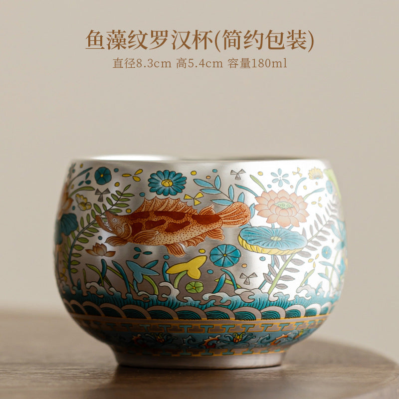 Klindao Artisan Tea Cup: Silver Glaze with Ancient Fish Pattern - A Large Capacity Master Cup for Solo Tea Moment