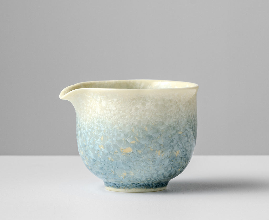 KilnDao 'Smoke Blue' Series Crystalline Glaze Master Cup | Icy Flower Pattern | Dehua Porcelain