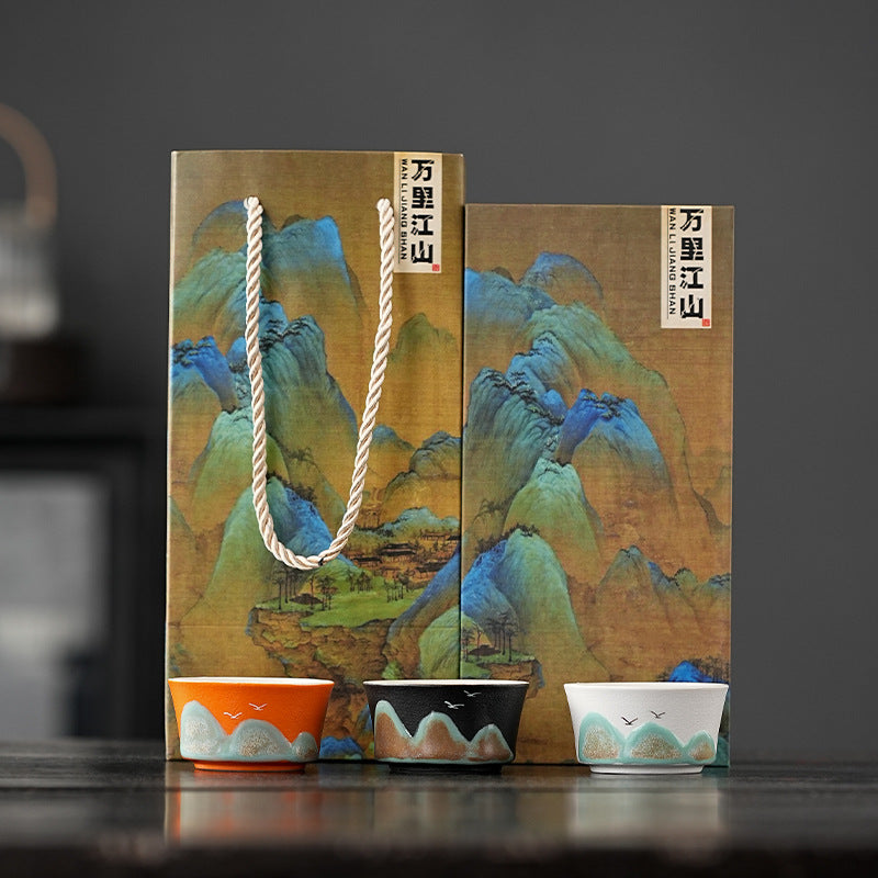 Tea Cup Ceramic Master Cup Individual Single Cup National Tide Forbidden City Wenchuang Vintage Hand-painted Tea Cup Gift Box Accompanying Gift