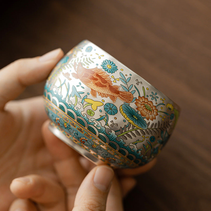 Klindao Artisan Tea Cup: Silver Glaze with Ancient Fish Pattern - A Large Capacity Master Cup for Solo Tea Moment