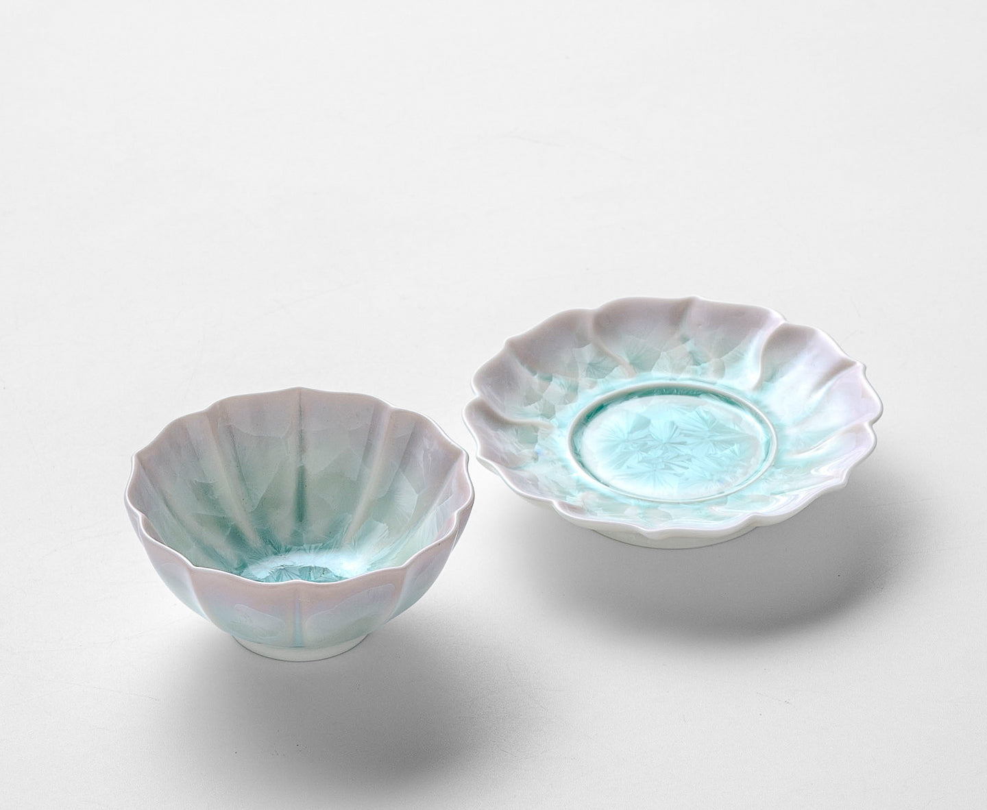 KilnDao · 'Floral Hue' Series Iridescent Crystal Glaze Tea Cup Set, 80ml - Gift Box for Two