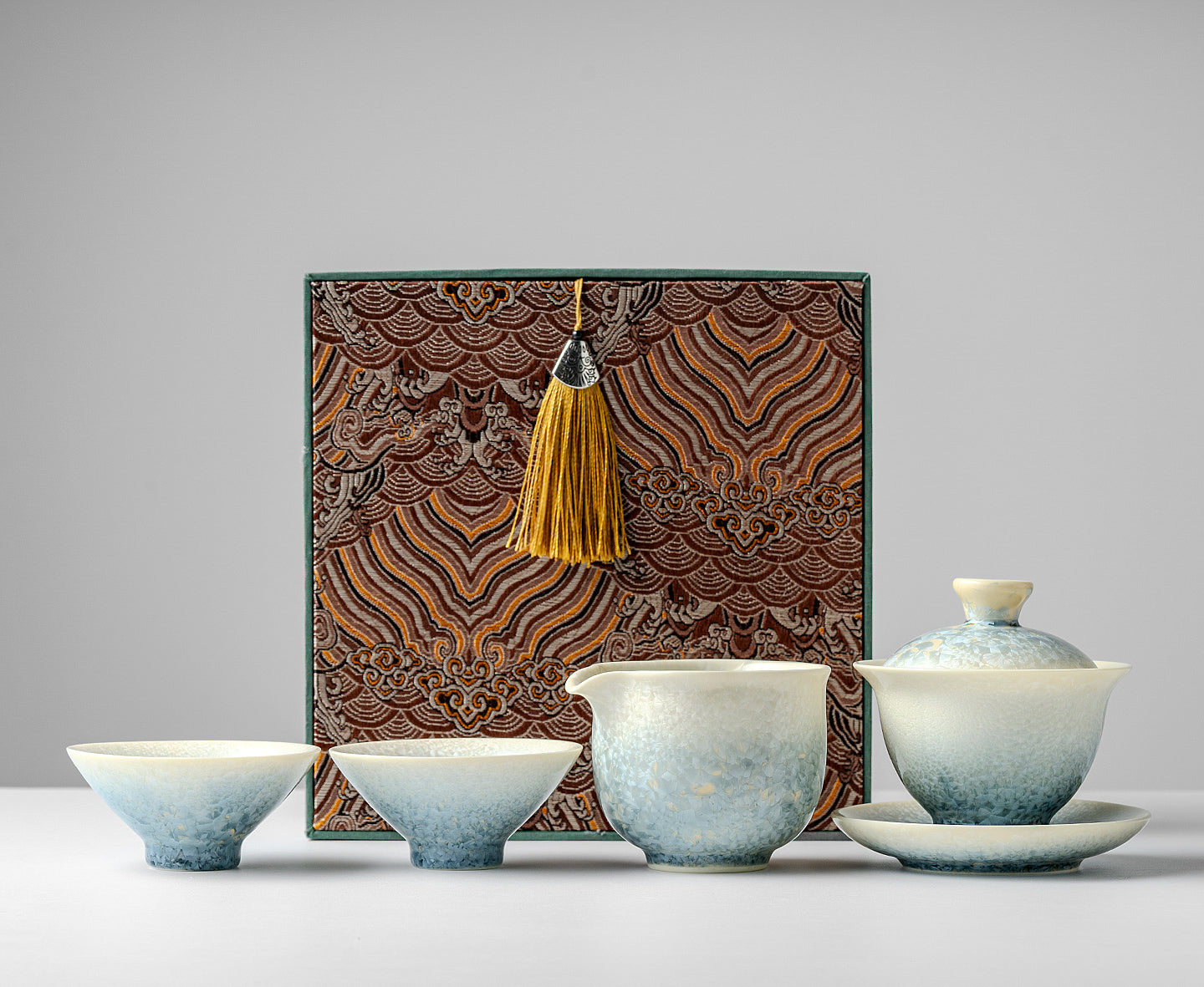 KilnDao 'Smoke Blue' Series Crystalline Glaze Master Cup | Icy Flower Pattern | Dehua Porcelain