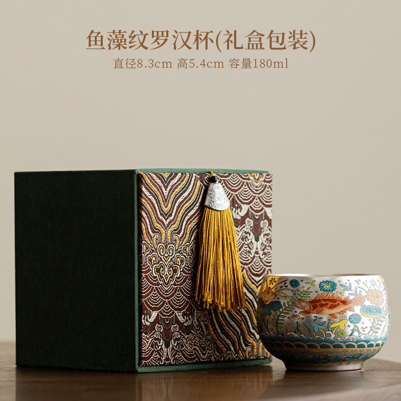 Klindao Artisan Tea Cup: Silver Glaze with Ancient Fish Pattern - A Large Capacity Master Cup for Solo Tea Moment