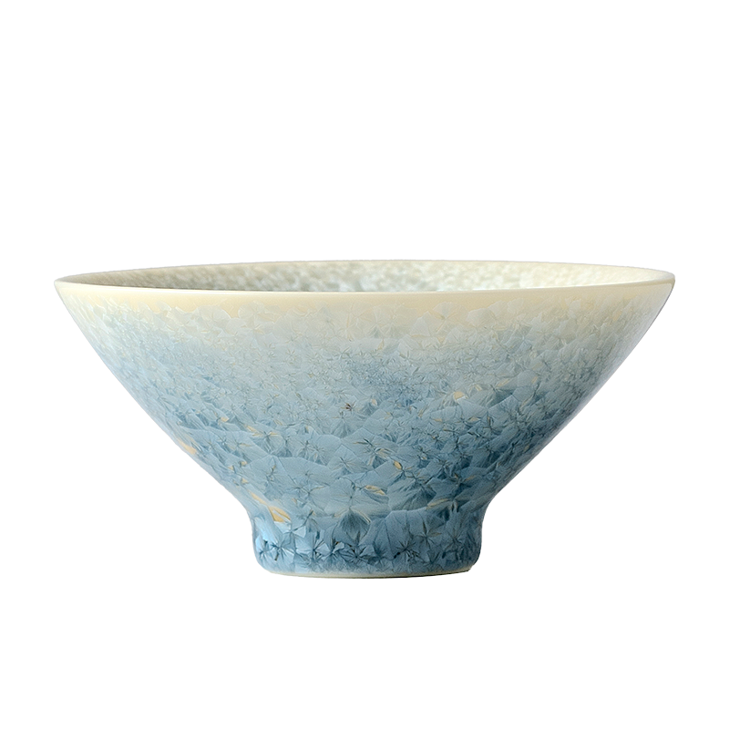 KilnDao 'Smoke Blue' Series Crystalline Glaze Master Cup | Icy Flower Pattern | Dehua Porcelain
