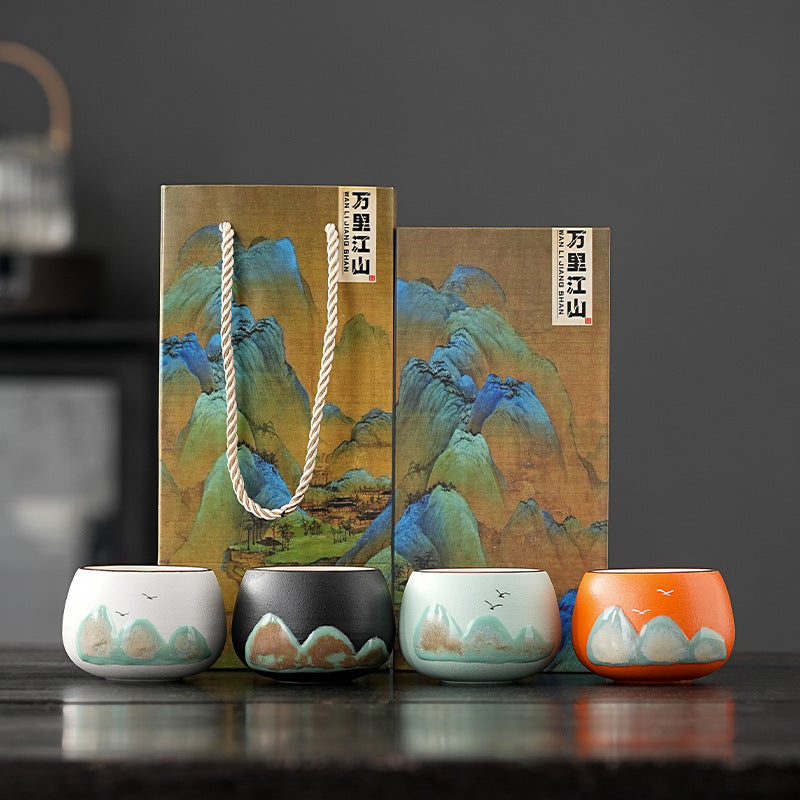Tea Cup Ceramic Master Cup Individual Single Cup National Tide Forbidden City Wenchuang Vintage Hand-painted Tea Cup Gift Box Accompanying Gift