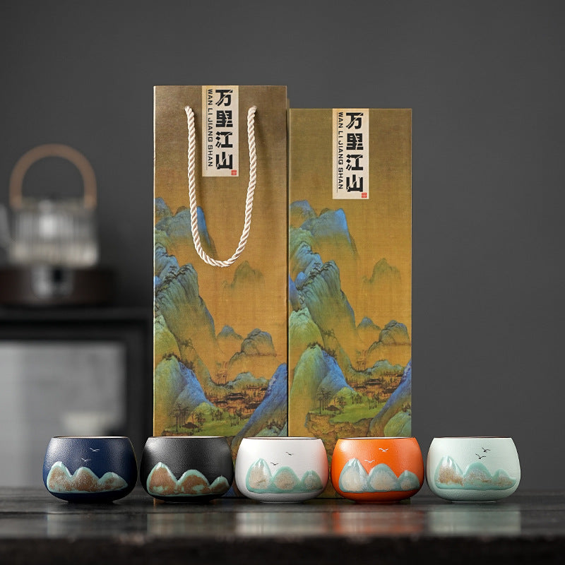 Tea Cup Ceramic Master Cup Individual Single Cup National Tide Forbidden City Wenchuang Vintage Hand-painted Tea Cup Gift Box Accompanying Gift