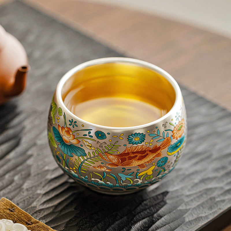 Klindao Artisan Tea Cup: Silver Glaze with Ancient Fish Pattern - A Large Capacity Master Cup for Solo Tea Moment