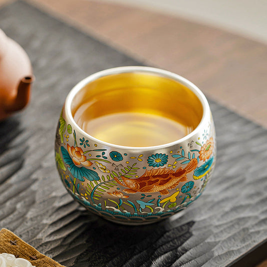 Klindao Artisan Tea Cup: Silver Glaze with Ancient Fish Pattern - A Large Capacity Master Cup for Solo Tea Moment